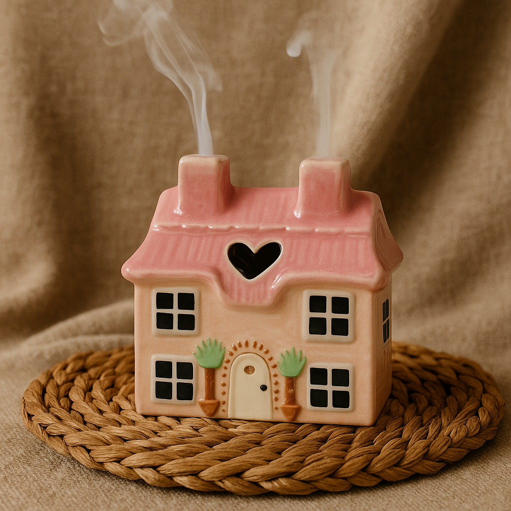 💗 Pink Heart House Ceramic Incense Burner